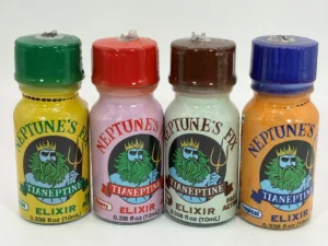 Image of four Neptune's Fix Tianeptine products in a row next to one another.
