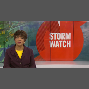 News 12 New Jersey anchor displaying a “Storm Watch” alert.